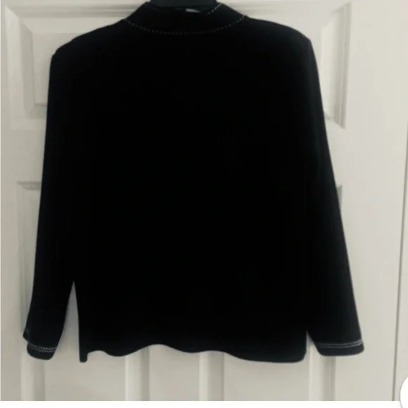 Ming Wang Women’s PL Black Cardigan Open Jacket with White Stitching Acrylic - Picture 2 of 5